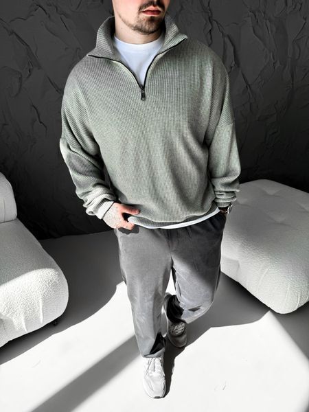 Мужской свитер Old Money Half-Zip &mdash; мятный, оверсайз S Zip фото