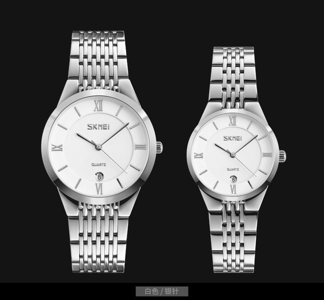 Женские классические часы Skmei 9139WTSI-B White-Silver B с серебристым браслетом и датой 1080-1536 фото
