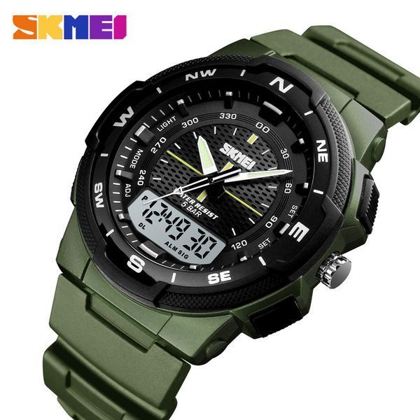 Чоловічий спортивний годинник Skmei 1454AG Army Green з підсвічуванням та захистом 5 ATM 1080-1510 фото