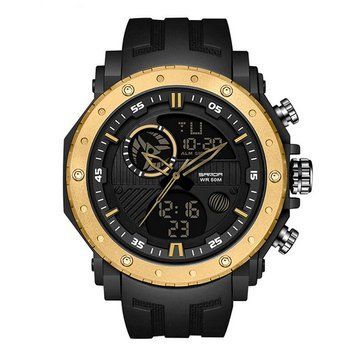 Мужские часы Sanda 6012 Black-Gold спортивные со стрелочно-электронным циферблатом 1044-0032 фото