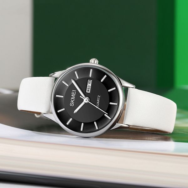 Жіночий годинник Skmei 2251SIWT Silver-White зі сріблястим корпусом та білим шкіряним ремінцем 1080-2595 фото