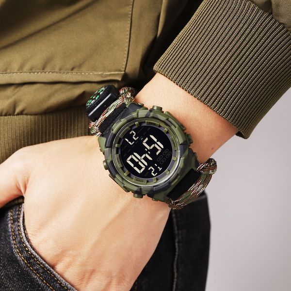 Мужские тактические часы Skmei 1845NCMAG Camo Green с паракордовым ремешком и подсветкой 1080-2530 фото