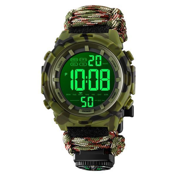 Мужские тактические часы Skmei 1845NCMAG Camo Green с паракордовым ремешком и подсветкой 1080-2530 фото