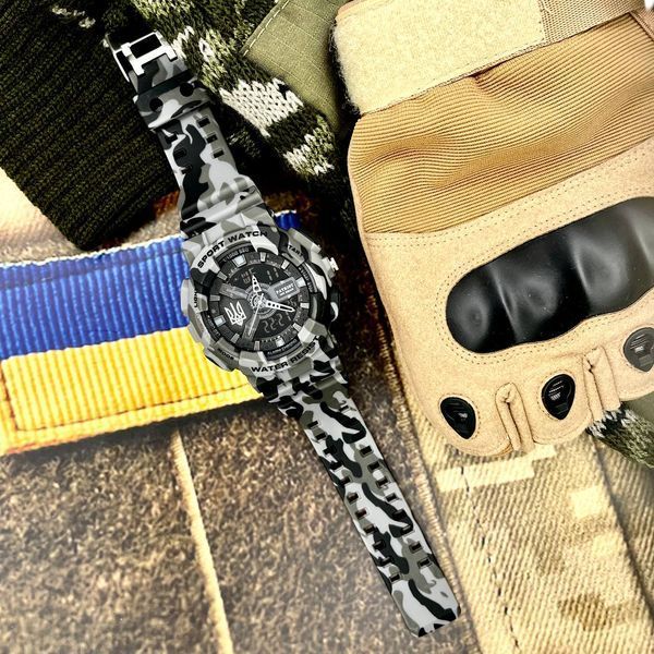 Мужские тактические часы Patriot 005 Тризуб Camo Grey с комбинированным циферблатом и водозащитой 5 ATM 1201-0379 фото