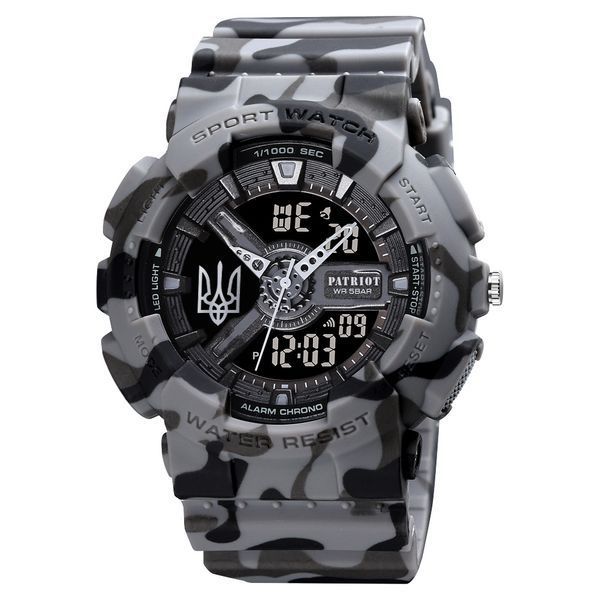 Мужские тактические часы Patriot 005 Тризуб Camo Grey с комбинированным циферблатом и водозащитой 5 ATM 1201-0379 фото