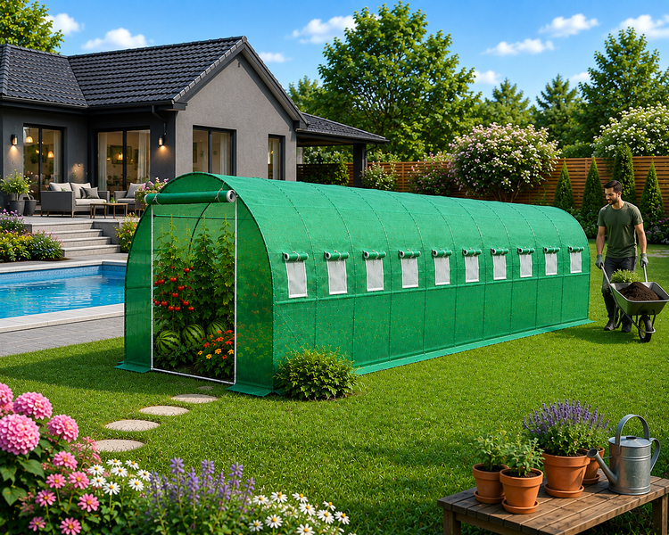 Теплиця садова посилена Primaveo 36 м&sup2; (12 &times; 3 &times; 2 м) 20 вікон, армована плівка UV-4, оцинкований каркас 25 мм (Зелена) G1351 фото