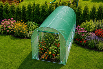 Теплиця садова Primaveo 7 м&sup2; (3,5 &times; 2 &times; 2 м) 6 вікон, армована плівка UV-4, оцинкований каркас 19 мм (Зелена) G1349 фото