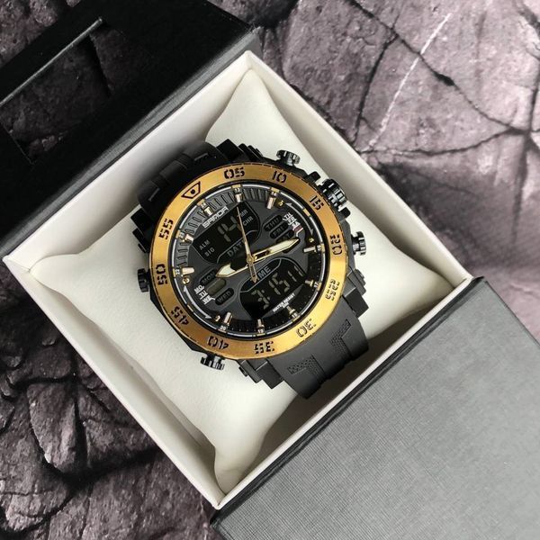 Чоловічий спортивний годинник Sanda 6029 Black-Gold з комбінованим циферблатом та захистом 5 ATM 1044-0079 фото