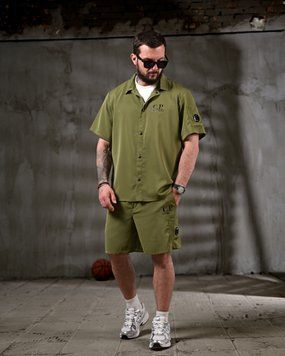 Летний мужской комплект рубашка и шорты CP Olive. S/M 96366 фото