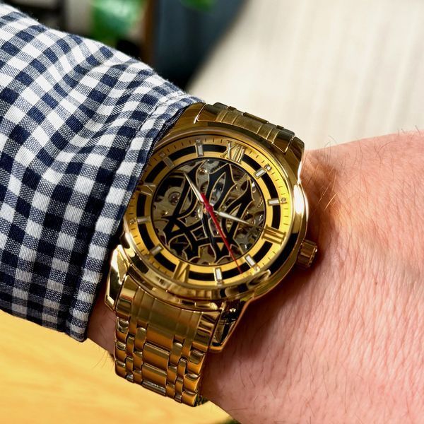 Мужские механические часы Awarder 025 Sharp Gold-Gold с автоподзаводом и золотистым браслетом 1202-0438 фото
