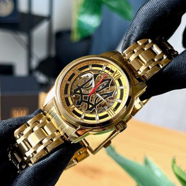 Мужские механические часы Awarder 025 Sharp Gold-Gold с автоподзаводом и золотистым браслетом 1202-0438 фото