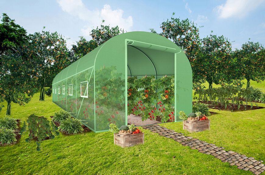 Садовая теплица 18 м&sup2; (6 х 3 х 2 м) с окнами, армированная пленка UV-4, труба 25 мм, Зеленая (Польша) 29099 фото