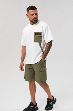 Мужской комплект oversize с шортами карго - Олива S gron фото