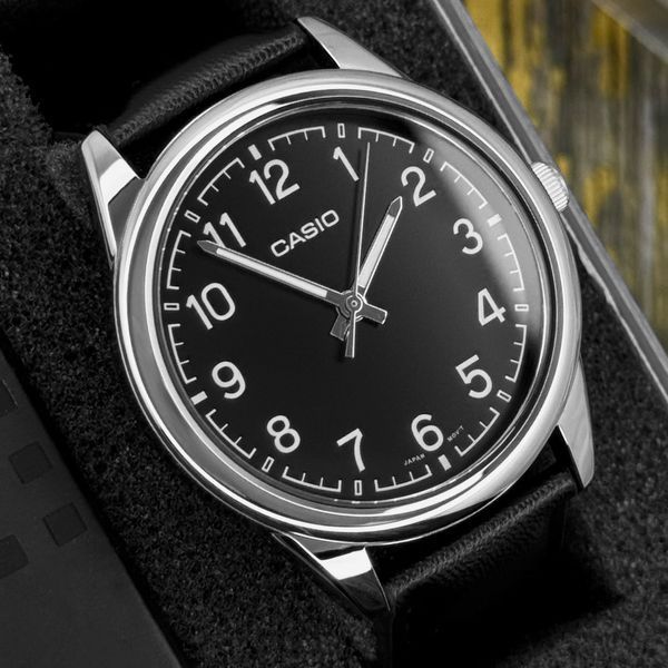 Мужские часы Casio MTP-V005L-1B4 классические с черным кожаным ремешком и минеральным стеклом 1141-0193 фото