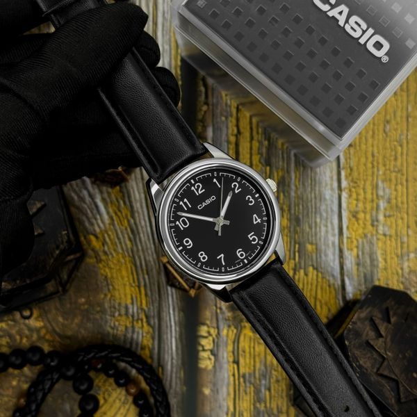 Мужские часы Casio MTP-V005L-1B4 классические с черным кожаным ремешком и минеральным стеклом 1141-0193 фото