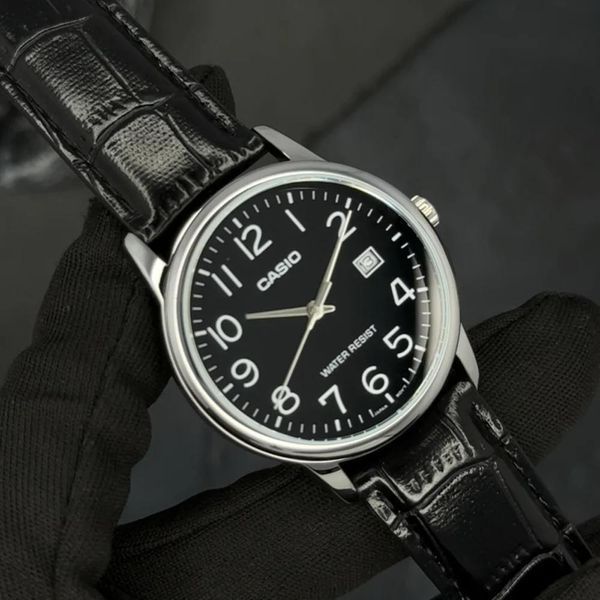 Мужские часы Casio MTP-V005L-1B4 классические с черным кожаным ремешком и минеральным стеклом 1141-0193 фото